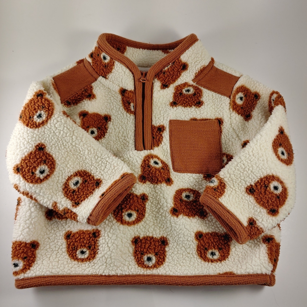 Mini threads Cozy Bear Print Fleece Pullover Jacket 12M